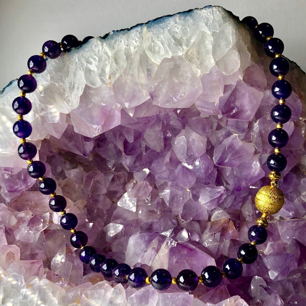 Vintage Deep Purple Amethyst Bead Necklace